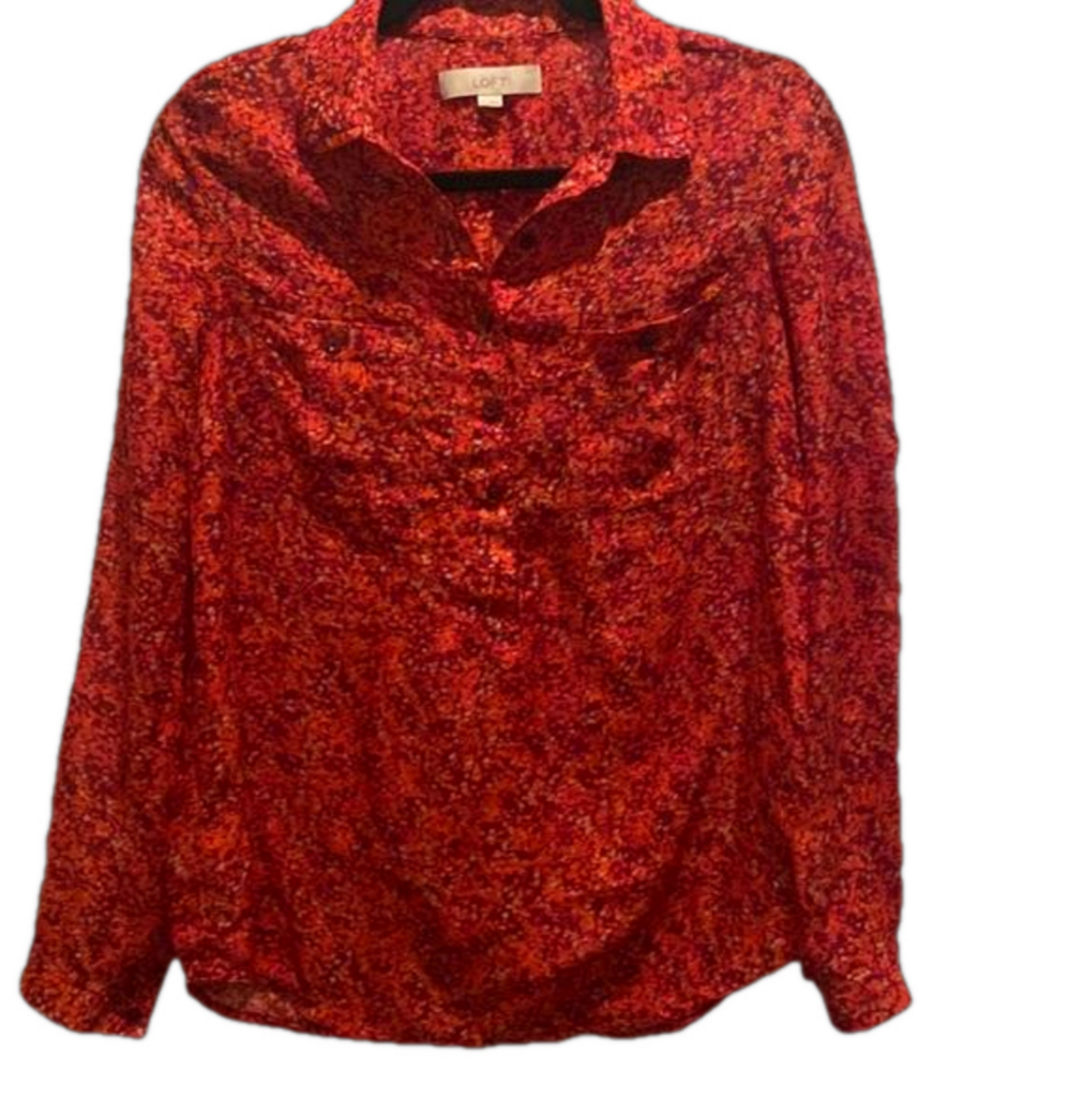 LOFT Size S Red and Orange Soft Long Sleeve Dress Blouse